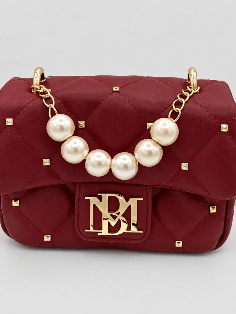 Badgley Mischka Wine Quilted Pearl Stud Crossbody Bag BM-4107 NWT